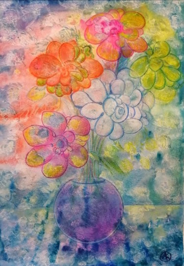 Картина под названием "Фантастические цветы" - Анна Клюева, Подлинное произведение искусства, Акварель