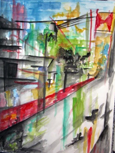 Painting titled "Street Watercolor S…" by Kristen Ettensohn, Original Artwork