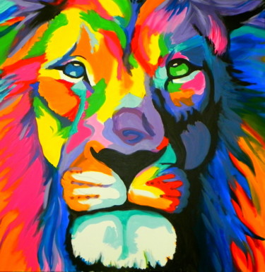 Peinture intitulée "Lion" par Jean-Michel Schneider, Œuvre d'art originale, Acrylique