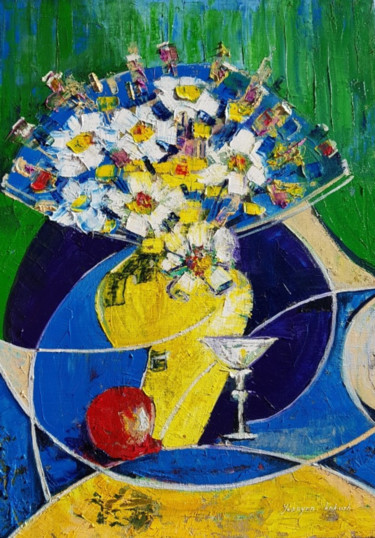 Painting titled "Flowers" by Knkush Yesoyan, Original Artwork, Oil