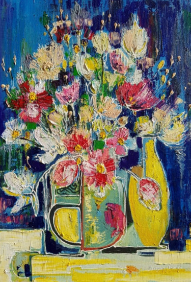 Painting titled "Flowers-02" by Knkush Yesoyan, Original Artwork, Oil