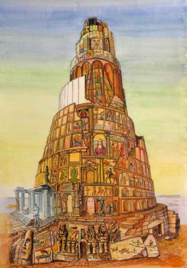 Картина под названием "Метафизическая башн…" - Владимир Горбачев, Подлинное произведение искусства, Масло