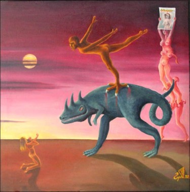 Картина под названием "Зигмундозавр профес…" - Владимир Горбачев, Подлинное произведение искусства, Масло
