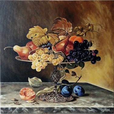 Картина под названием "Фрукты в вазе" - Оксана Кочержат, Подлинное произведение искусства, Масло