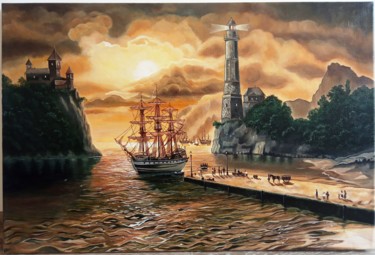 Peinture intitulée "Морской закат" par Oksana Kocherzhat, Œuvre d'art originale, Huile Monté sur Châssis en bois