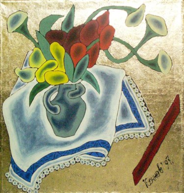 Картина под названием "Натюрморт с цветами" - Игорь Кочнов, Подлинное произведение искусства, Масло