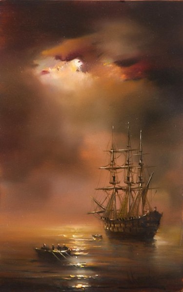 Картина под названием "Night sea" - Александр Кочубей, Подлинное произведение искусства