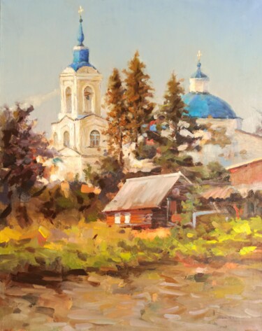 Pittura intitolato "Сельский храм..." da Denis Konotop, Opera d'arte originale, Olio