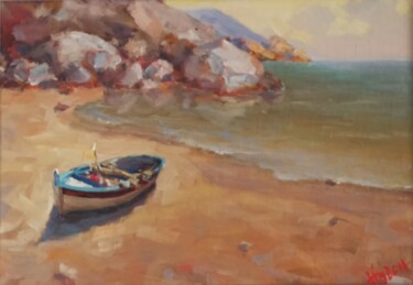 Pittura intitolato "Рыбацкая лодка.." da Denis Konotop, Opera d'arte originale, Olio