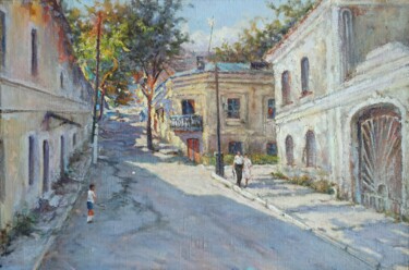 Painting titled "disappearing street…" by Denis Konotop, Original Artwork, Oil Mounted on Wood Stretcher frame