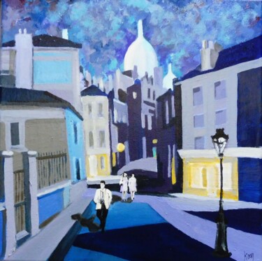 Painting titled "Paris Montmartre la…" by Koen De Weerdt, Original Artwork, Acrylic Mounted on Wood Stretcher frame