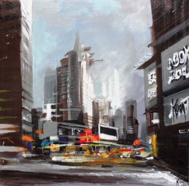 Painting titled "New York 4" by Koen De Weerdt, Original Artwork, Acrylic Mounted on Wood Stretcher frame