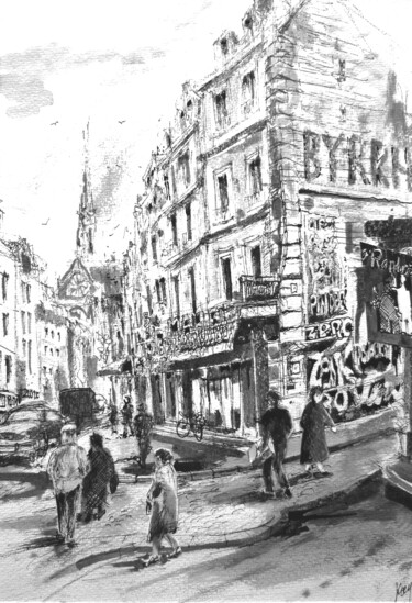 Disegno intitolato "Paris Quartier Maub…" da Koen De Weerdt, Opera d'arte originale, Inchiostro