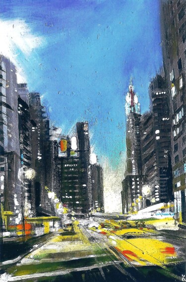 Painting titled "New York Taxi" by Koen De Weerdt, Original Artwork, Acrylic Mounted on Wood Stretcher frame