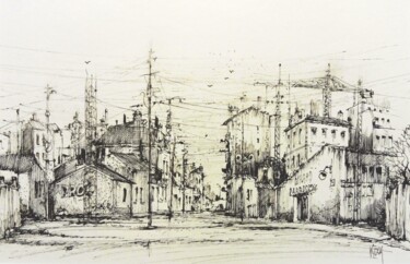 Drawing titled "Quartier industriel" by Koen De Weerdt, Original Artwork, Ink