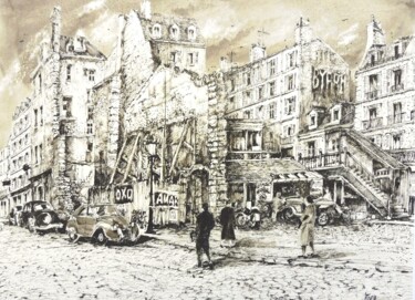 Dessin intitulée "Mon Vieux Quartier" par Koen De Weerdt, Œuvre d'art originale, Encre