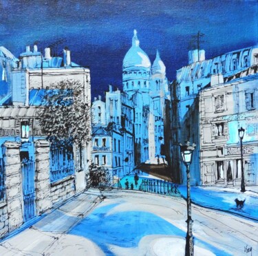 Pintura titulada "Montmartre la rue N…" por Koen De Weerdt, Obra de arte original, Acrílico Montado en Bastidor de camilla d…