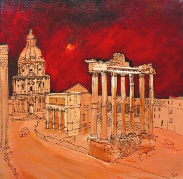 Painting titled "Rome le Forum" by Koen De Weerdt, Original Artwork, Acrylic Mounted on Wood Stretcher frame