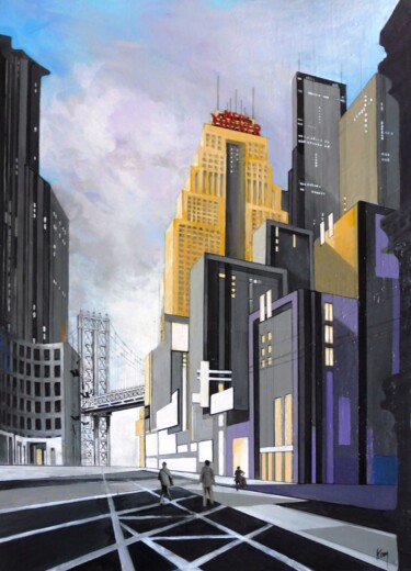 Malerei mit dem Titel "New York Daybreak" von Koen De Weerdt, Original-Kunstwerk, Acryl Auf Keilrahmen aus Holz montiert