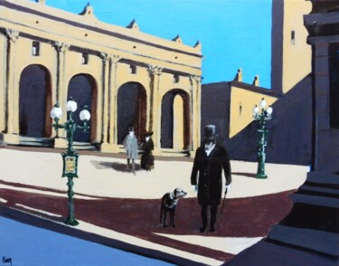 Painting titled "Les promeneurs" by Koen De Weerdt, Original Artwork, Acrylic Mounted on Wood Stretcher frame