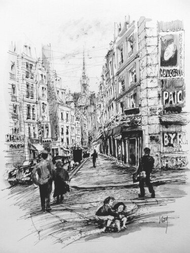 Dessin intitulée "Paris Maubert N°2" par Koen De Weerdt, Œuvre d'art originale, Encre