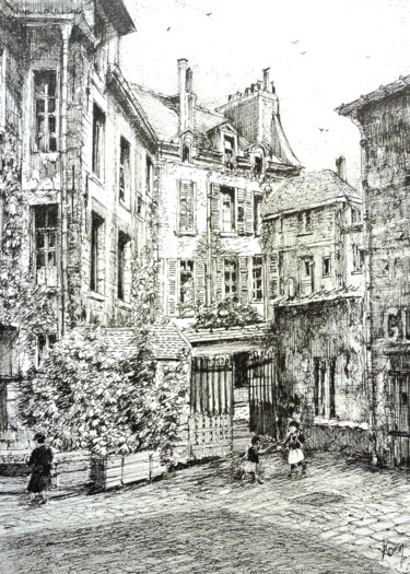 Desenho intitulada "Paris la cour de Ro…" por Koen De Weerdt, Obras de arte originais, Tinta
