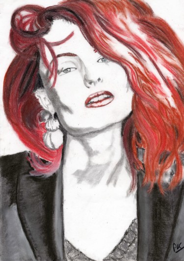 Tekening getiteld "Les cheveux rouges" door Patrick Koenig, Origineel Kunstwerk, Krijt