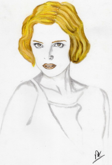 Drawing titled "Les cheveux jaunes" by Patrick Koenig, Original Artwork, Chalk