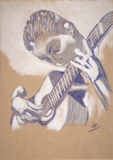 Disegno intitolato "La guitare" da Patrick Koenig, Opera d'arte originale, Pastello