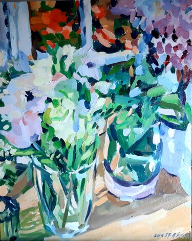 Peinture intitulée "Spring flowers" par Anastasija, Œuvre d'art originale, Huile