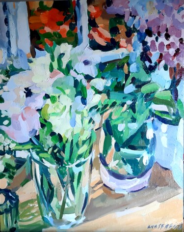 Schilderij getiteld "Spring flowers" door Anastasija, Origineel Kunstwerk, Olie