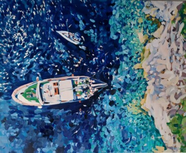 Schilderij getiteld "Out by boat" door Anastasija, Origineel Kunstwerk, Olie