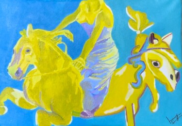 Malerei mit dem Titel "La Cavalière" von Koffin’S Bryan Houessou, Original-Kunstwerk, Acryl Auf Karton montiert