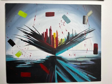 Painting titled "The book of The city" by Koffin’S Bryan Houessou, Original Artwork, Acrylic Mounted on Other rigid panel