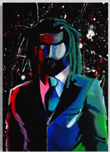 Painting titled "Monsieur" by Koffin’S Bryan Houessou, Original Artwork, Acrylic Mounted on Other rigid panel