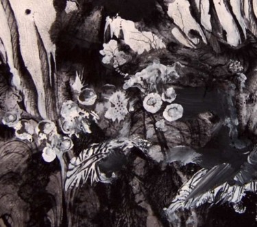 Painting titled "Black Flowers" by Mike Healey, Original Artwork