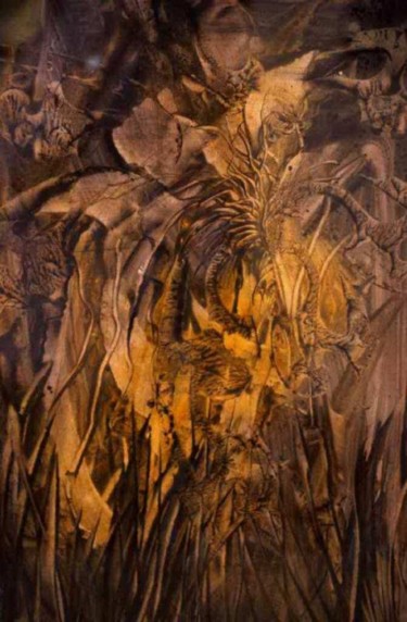 Painting titled "Golden Plant form" by Mike Healey, Original Artwork