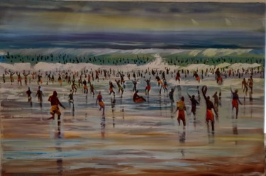 Painting titled "At the beach" by Kofi Nduro, Original Artwork, Acrylic