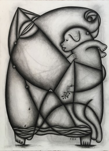 Dibujo titulada "Enveloped by the mo…" por Kerry O. Furlani, Obra de arte original, Carbón