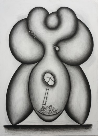 Disegno intitolato "Masculine Grip (her…" da Kerry O. Furlani, Opera d'arte originale, Carbone