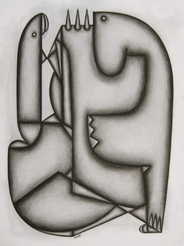 Desenho intitulada "Prey-Predator" por Kerry O. Furlani, Obras de arte originais, Carvão