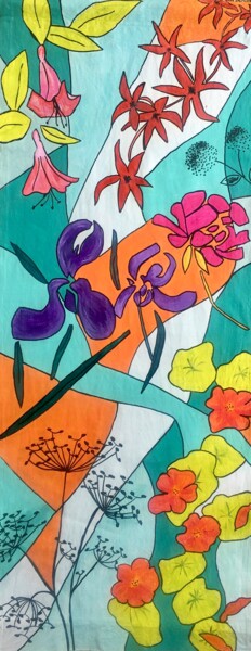 Peinture intitulée "Au jardin" par Koki, Œuvre d'art originale, Acrylique
