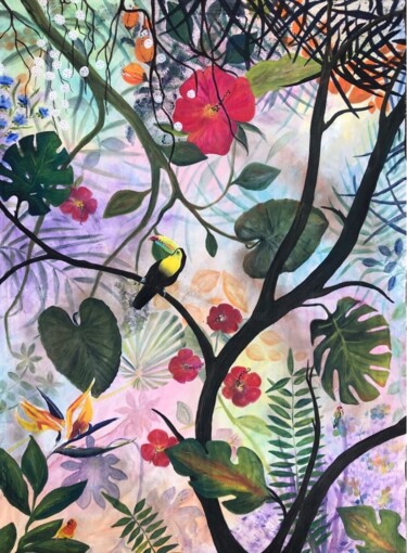 Pintura intitulada "Forêt exotique" por Koki, Obras de arte originais, Acrílico