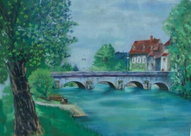 Dessin intitulée "Pont sur la Loue à…" par Koki, Œuvre d'art originale, Autre