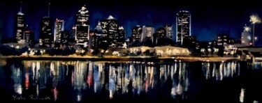 Dibujo titulada "Montréal de nuit" por Koki, Obra de arte original