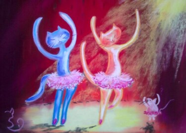 Dessin intitulée "Los Gatitos  bailan" par Koki, Œuvre d'art originale, Autre
