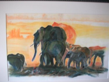 Dessin intitulée "éléphants et couche…" par Koki, Œuvre d'art originale