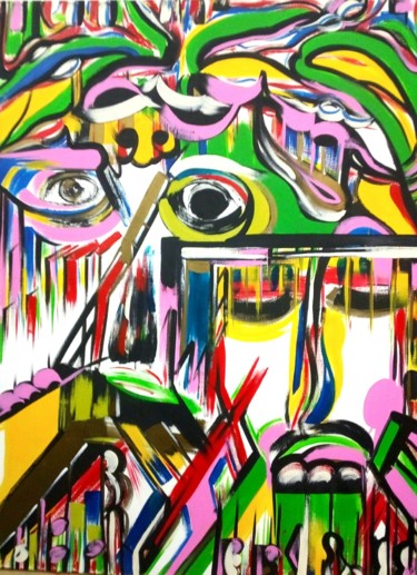 Malerei mit dem Titel "Esprit humain" von Kokou Senavon, Original-Kunstwerk, Acryl