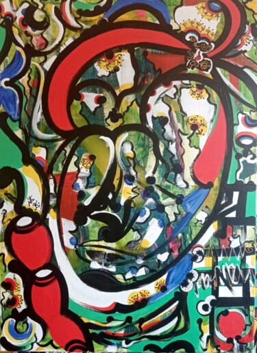 Painting titled "La Passion du coeur…" by Kokou Senavon, Original Artwork, Acrylic Mounted on Wood Stretcher frame