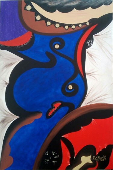 Картина под названием "Le couple !" - Kokou Senavon, Подлинное произведение искусства, Акрил Установлен на Деревянная рама д…
